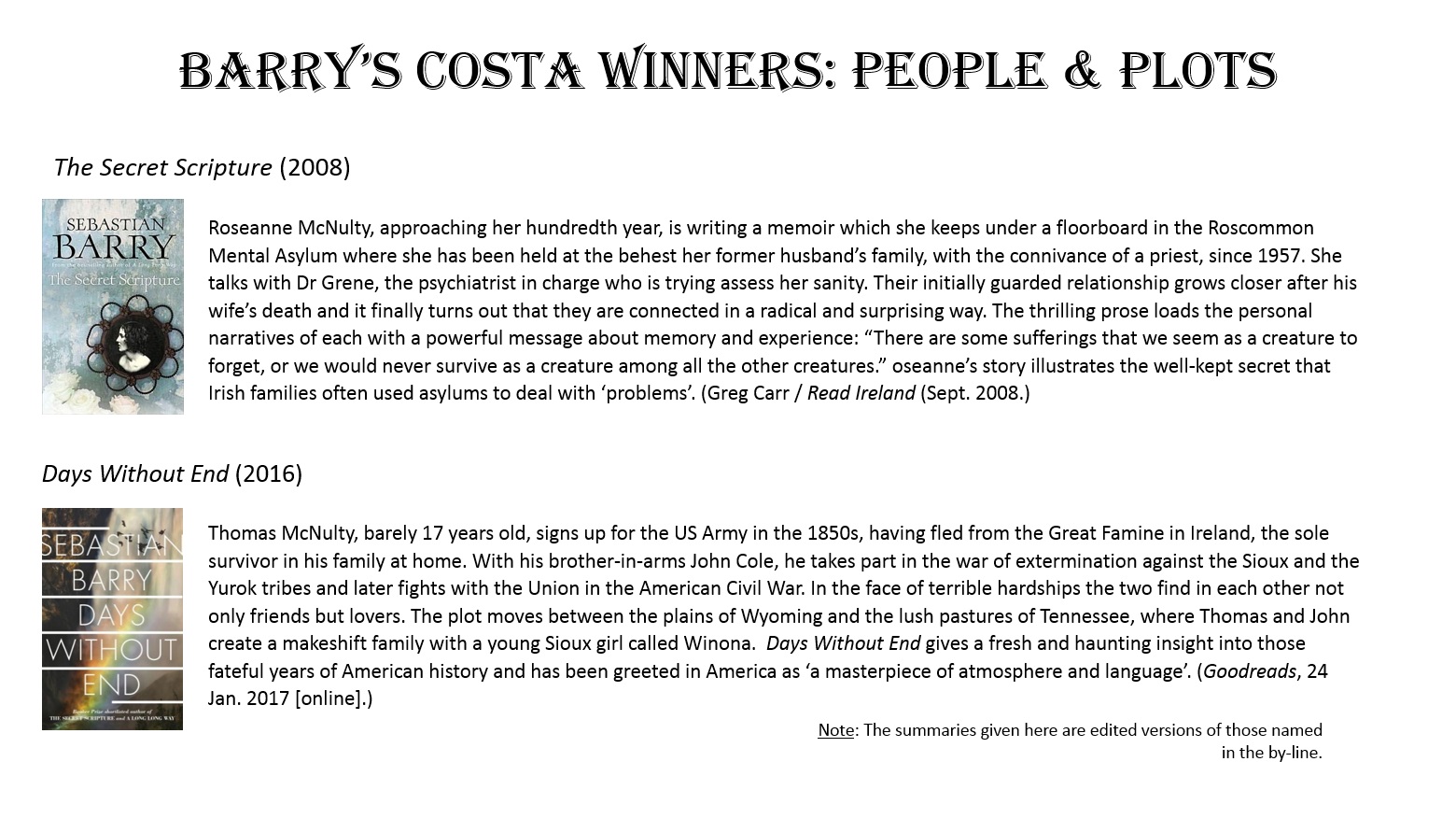 Barry's Costa Winners